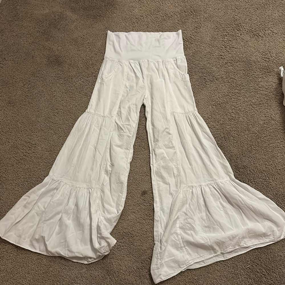 Linen white flare pants